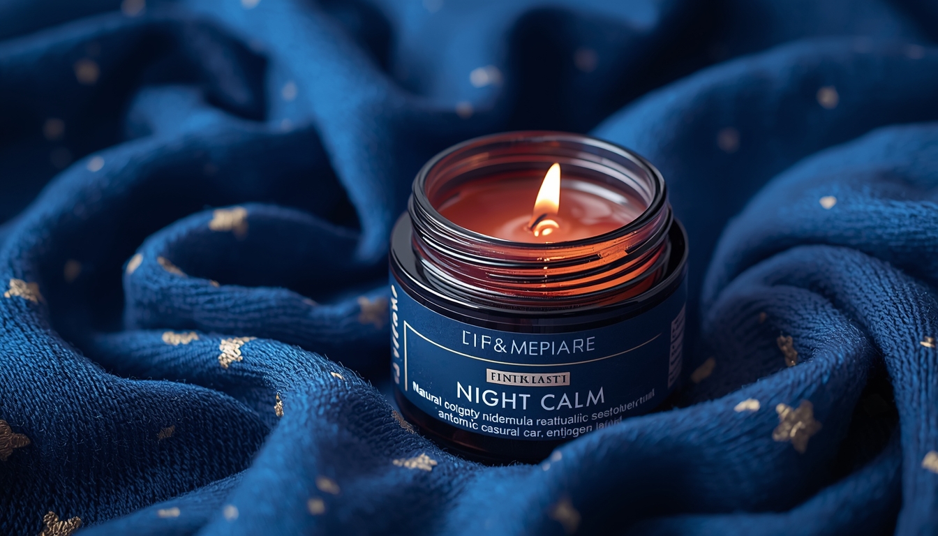 NightCalm Formula i elegant burk med naturliga ingredienser för bättre sömn